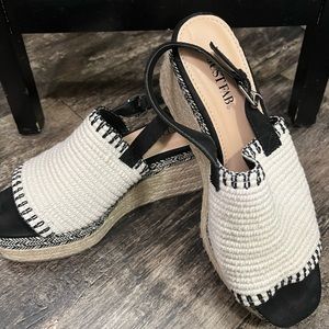 White and blue Just Fab wedges